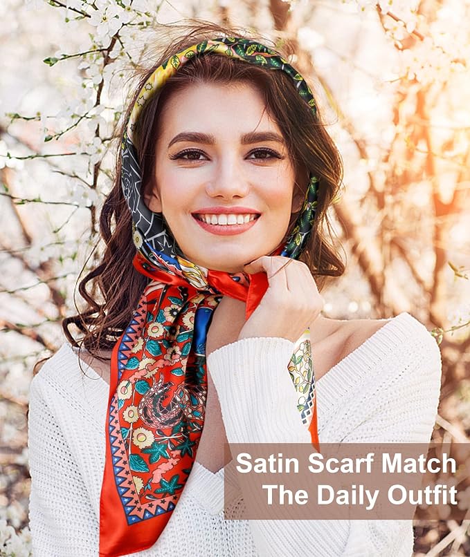 Senker Fashion 35" Head Scarf for Women, Pirate Costume Accessories Silk Red - Image 5