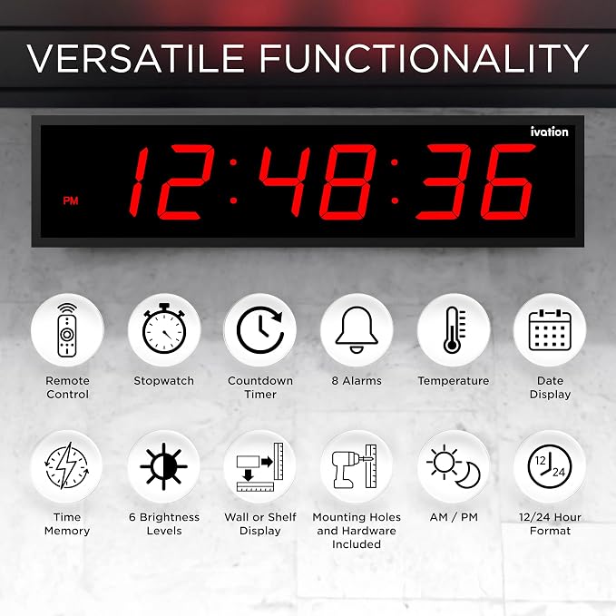 Ivation Huge Oversized 48" Large Digital LED Clock | Big Digital Clock - Image 7