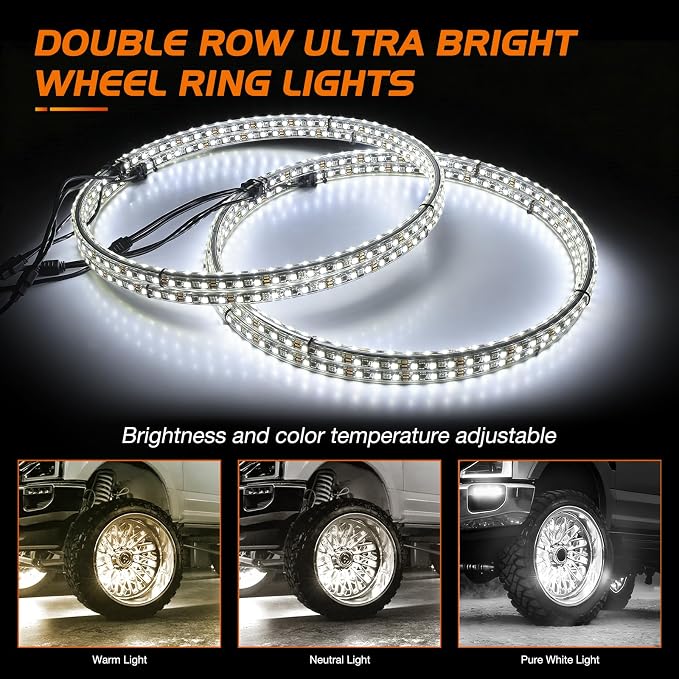Nilight 4PCS 17inch Double Row LED Wheel Ring Lights Pure White - Image 4