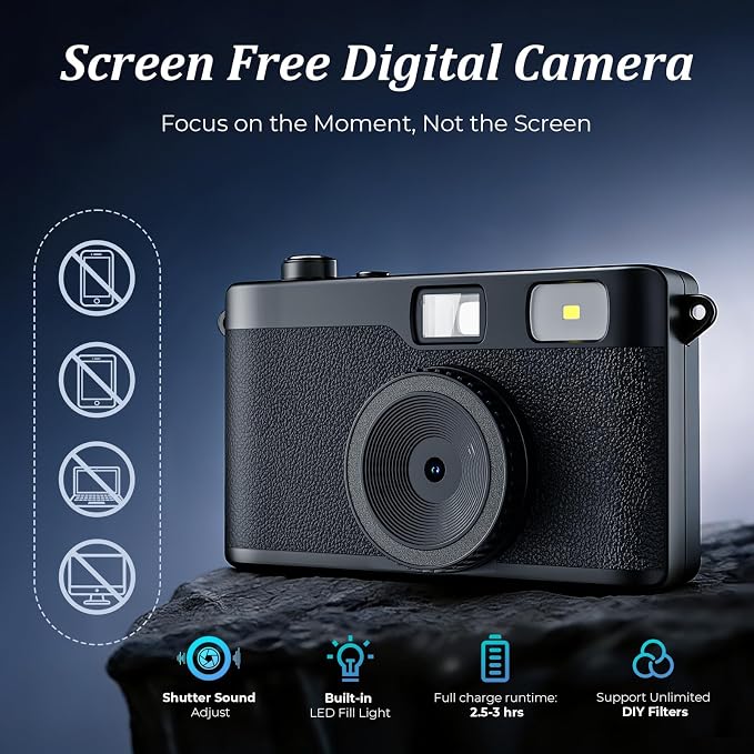 Screen Free Digital Camera, Reusable 12MP Vintage Digital Camera - Image 2