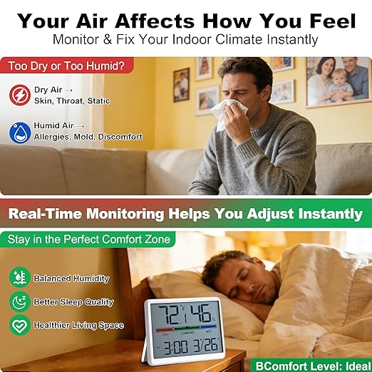 Digital Hygrometer Indoor Thermometer, Clock - Image 3