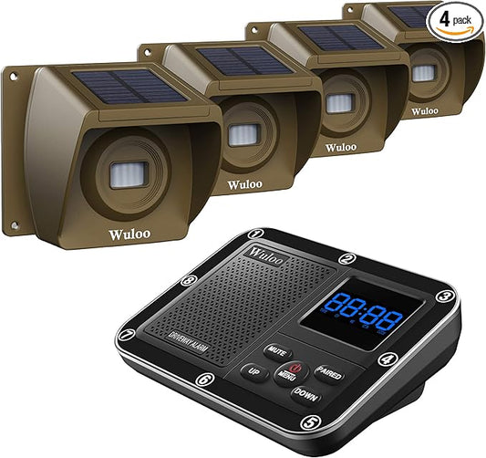 Solar Driveway Alarm Wireless Outside 1800ft Range, Outdoor Motion Sensor & by Wuloo