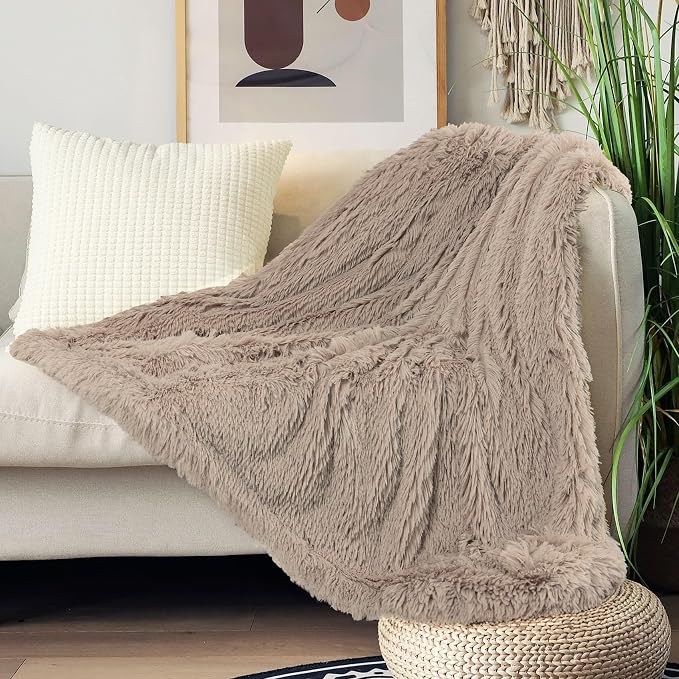 Tuddrom Decorative Extra Soft Faux Fur Throw Blanket 70"x78", Solid Reversible - Image 2