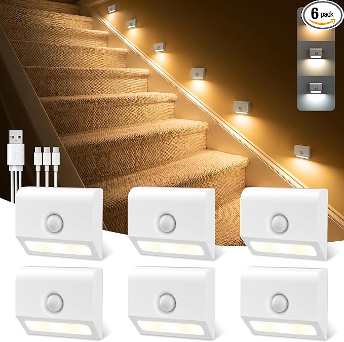 VOLISUN Rechargeable Motion Sensor Night Light, 3 Colors Temperature Stair by VOLISUN