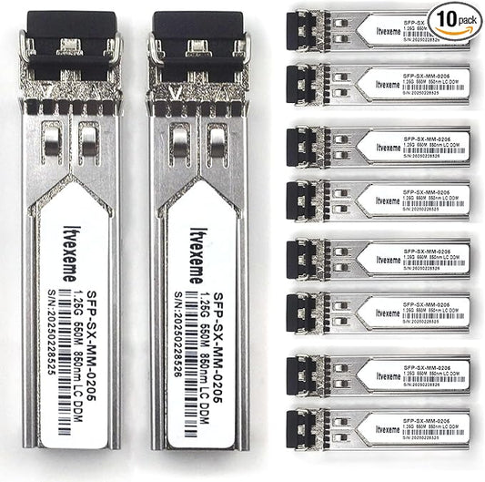 10 Pack 1.25G Multimode SFP LC Module, 1000Base-SX Gigabit Fiber Transceiver by Unknown