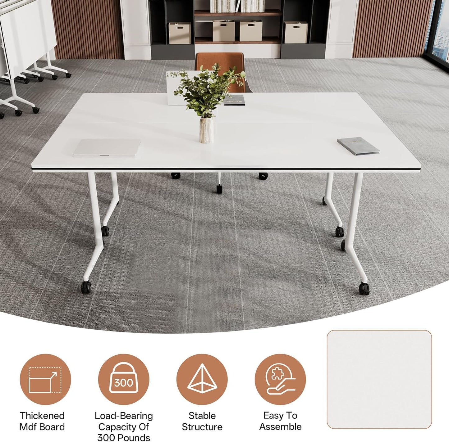 Conference Table, Folding Conference Tables for 2-20 People, Modern Conference Room Table with Wheels, Super Sturdy Large Rectangle Mobile Meeting Seminar Tables for Office (4PCS 61.0in)