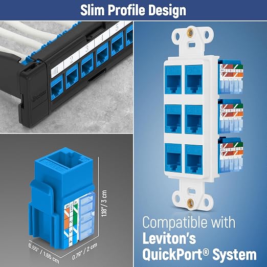 Everest 90° Angled RJ45 Cat5e Keystone Jacks 20-Pack in Blue - Image 6