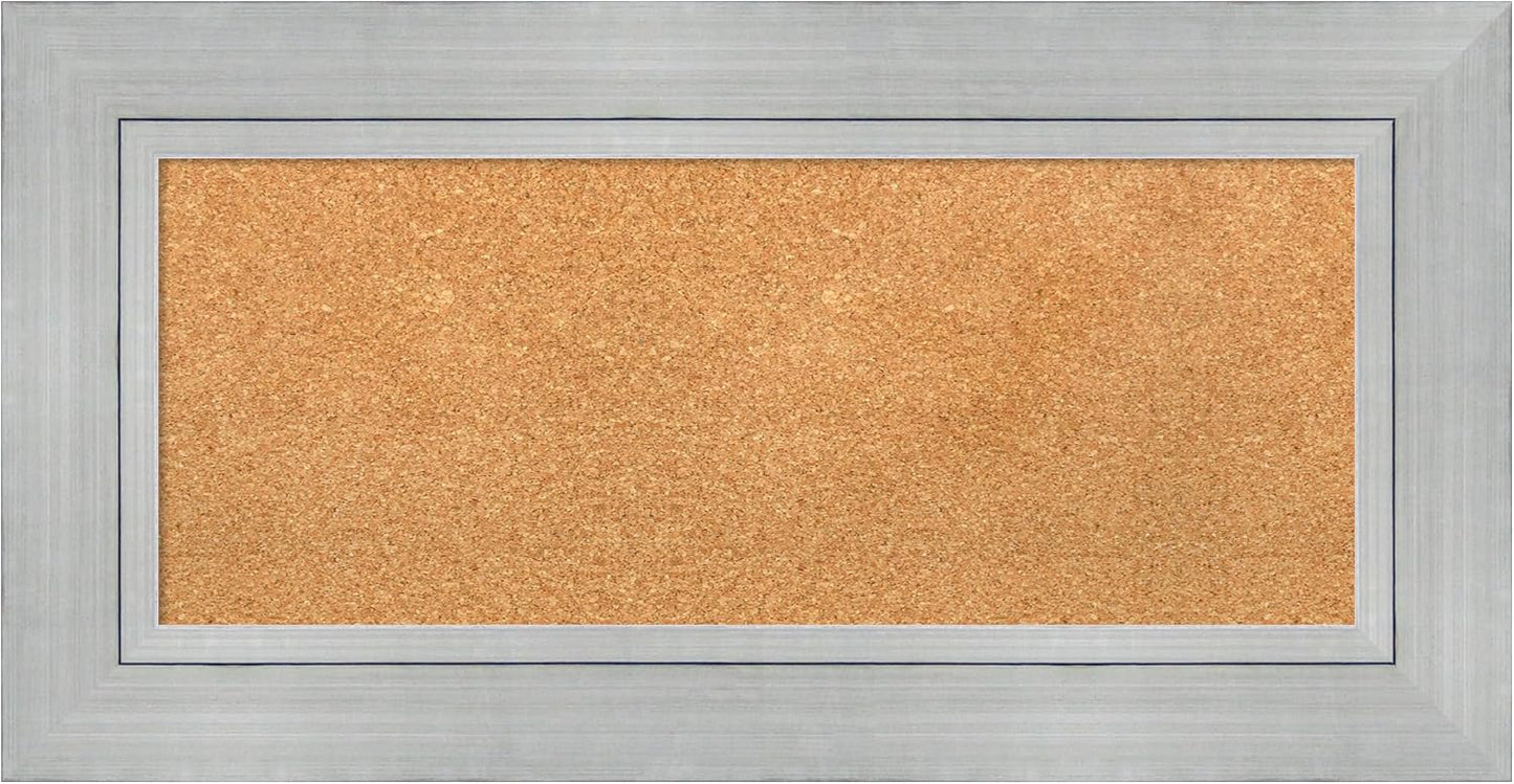 Amanti Art Natural Cork Board for Wall, 19x37 Vision Board with Silver Wood Frame, Medium Corkboard Office Decor for Home Organization, Casual Corkboard Pinboard to Display Items for Home
