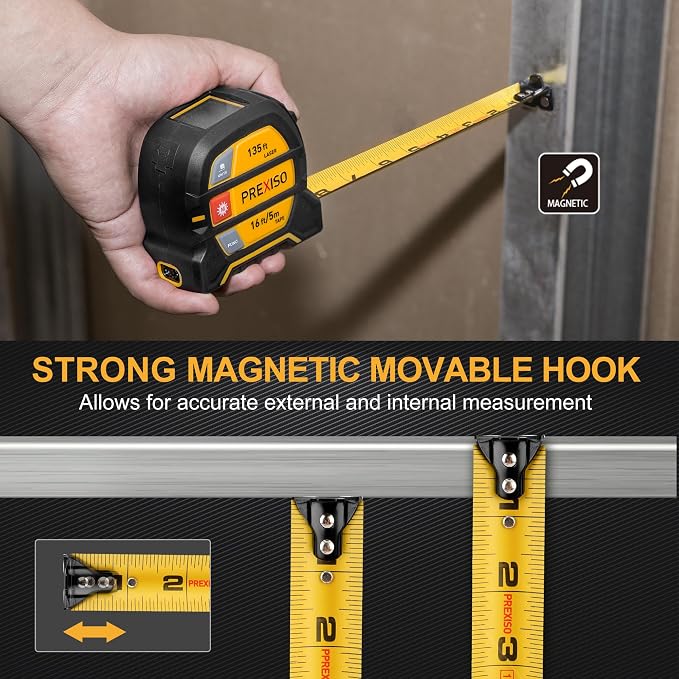 PREXISO 2-in-1 Laser Tape Measure, 135Ft Rechargeable Measurement Tool & 16Ft - Image 6