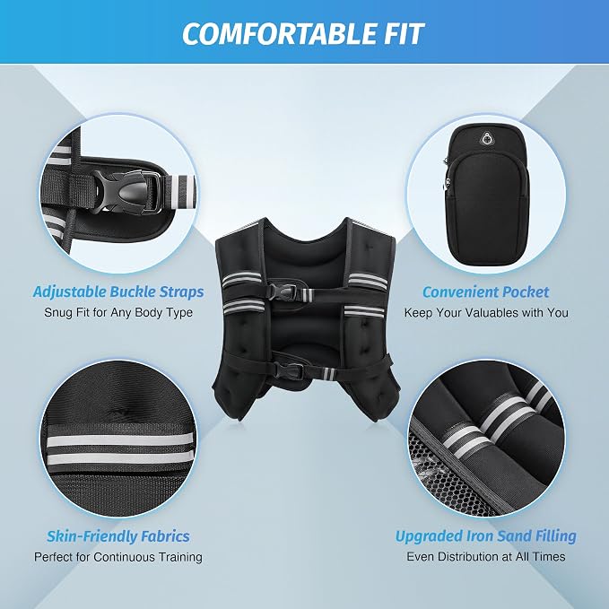 ZELUS Weighted Vest, 6lb/8lb/12lb/16lb/20lb/25lb/30lb Weight Vest - Image 3
