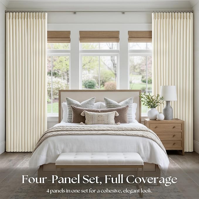 Cream Beige Pinch Pleated Linen Curtains 120 Inch 4 Panels Set - Image 6