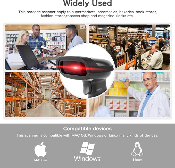 NETUM Wireless Barcode Scanner, 2 in 1 2.4G Wireless & USB Wired 1D Laser - Image 8