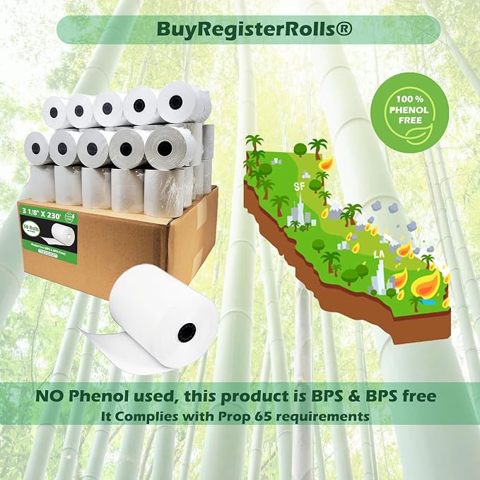 Phenol Free Thermal Paper 3 1/8 x 230 Receipt Rolls fits all Clover POS Cash - Image 2