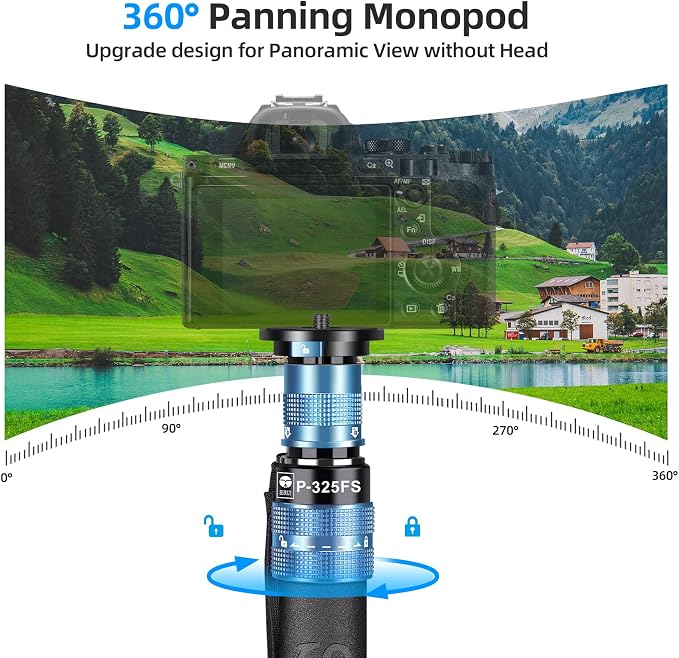 SIRUI P-325FS Monopod with Feet, Max Load 22lbs, 360° Panorama, Quick Release - Image 9