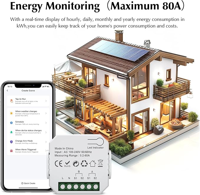 eMylo 1-Channel WiFi Power Meter 80A Smart Energy Monitor, Clamp-on Ammeter - Image 4