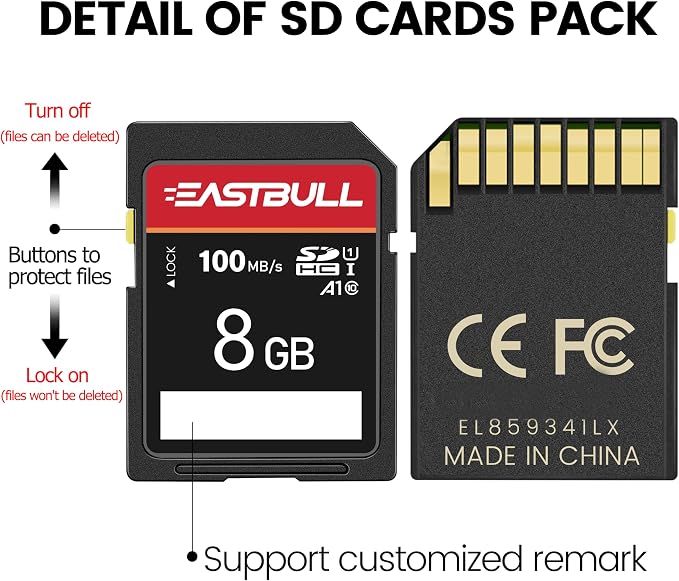 5-Pack of SD Card 8GB EASTBULL Class 10 SD Card U1 V30 High-Speed 100MB/s Read - Image 3