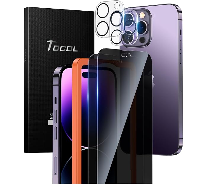 TOCOL 4 Pack for iPhone 14 Pro Privacy Screen Protector 6.1''- 2X Privacy by TOCOL