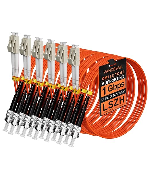 6 Pack ST to LC Fiber Patch Cable OM1 3M, Fiber Optic Cable by VANDESAIL