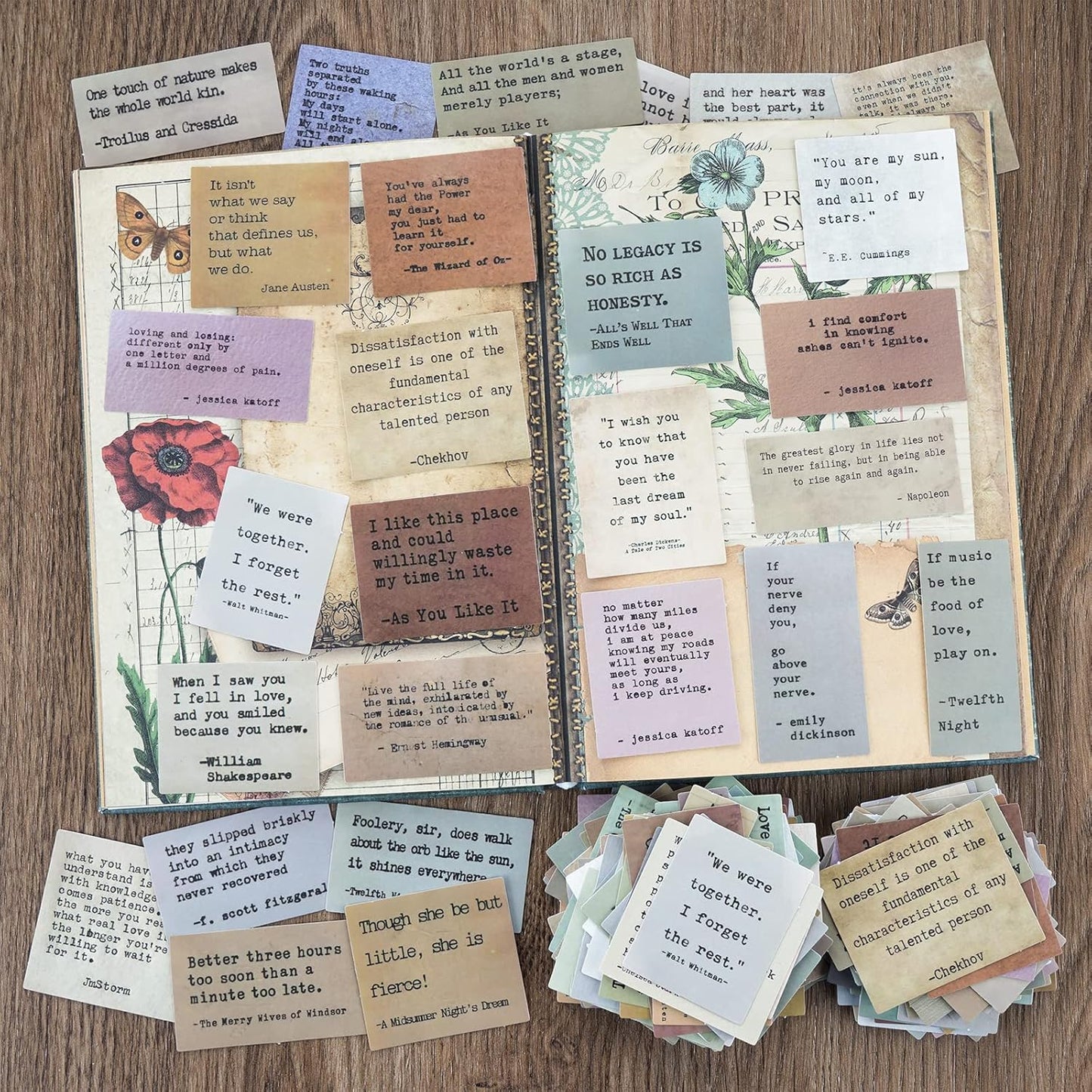LakoArt 240 Pieces Retro Typewriter Style Motivational Quotes Stickers (2 Pcs. Each), Inspirational Vintage Journaling Stickers, Famous Words Scrapbook Sticker for Planner Bullet Junk Journal Laptops
