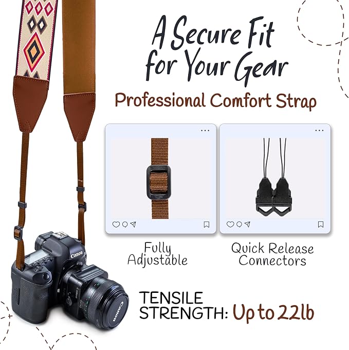 Art Tribute Camera Strap For Photographers Padded Universal Fit Neck Shoulder & - Image 4