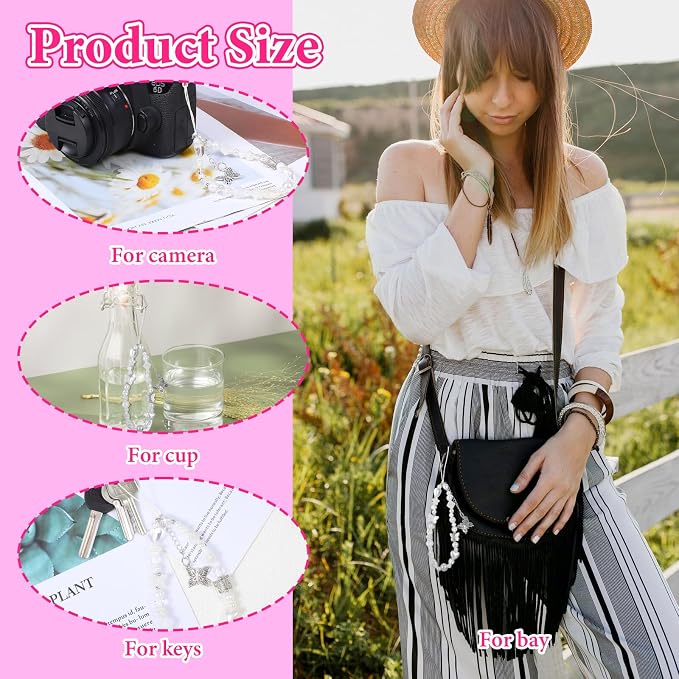 Beaded Camera Wrist Strap Butterfly Cellphone Lanyard Strap Y2K Phone Charms - Image 3