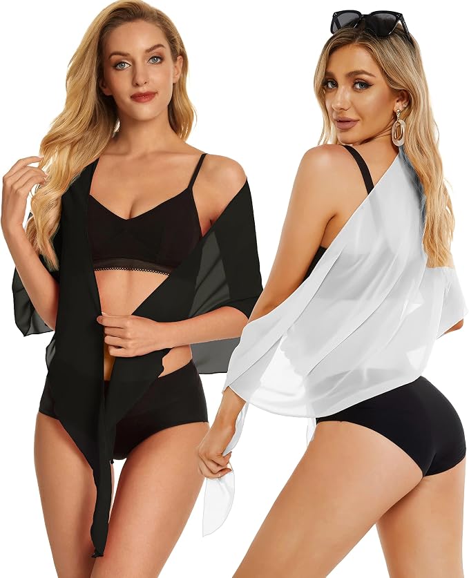 CHICGAL 2 Pieces Women Beach Sarong Bathing Suit Wrap Skirt Sheer Bikini - Image 5