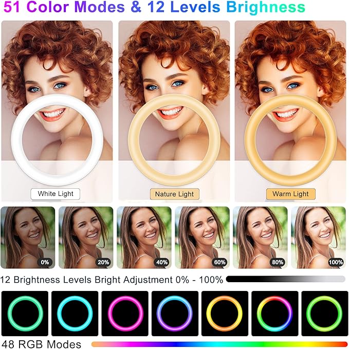STALLY 13.3" Ring Light with Stand, Music Mode, 3 CCT Modes & 96 RGB Color Modes - Image 2
