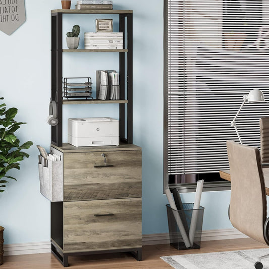 Itaar 2 Drawer File Cabinet with Lock, Filing Cabinet fits Letter, Legal, A4 Size, Hanging File Folders, File Cabinets for Home Office with Adjustable Storage Shelf and Hook, Grey