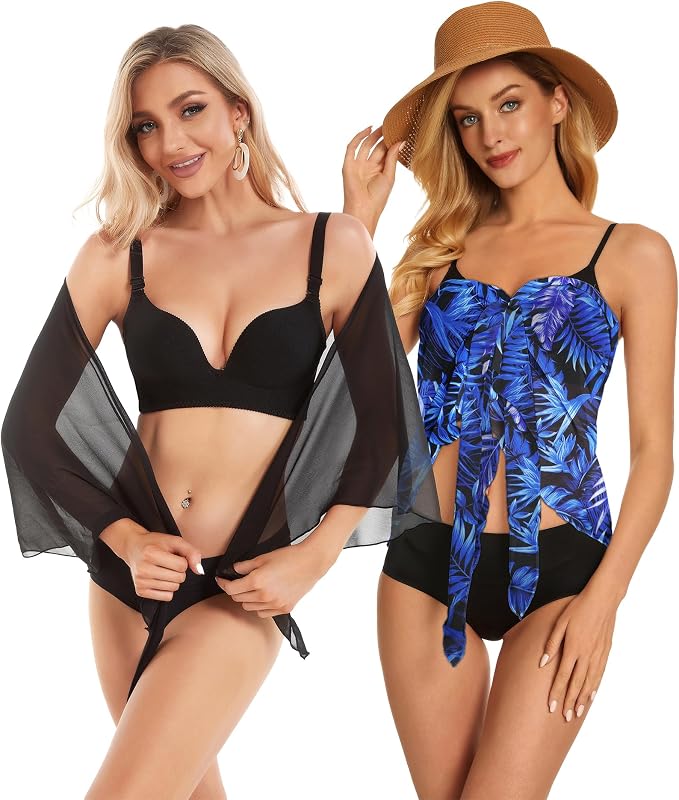 CHICGAL 2 Pieces Women Beach Sarong Bathing Suit Wrap Skirt Sheer Bikini - Image 3