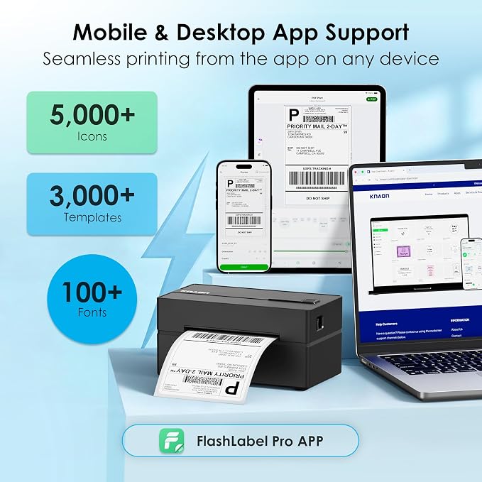 KNAON Bluetooth Thermal Shipping Label Printer, 4x6 Portable Thermal Address - Image 5