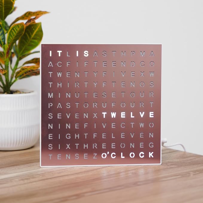 Sharper Image LED Word Digital Clock, Rose Gold Finish, Light-Up Desk & Wall - Image 7