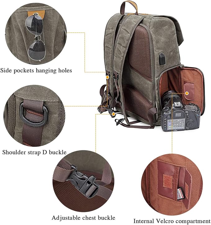 UBAYMAX Camera Backpack DSLR SLR Canvas Camera Bags Waterproof Camera Rucksack - Image 6