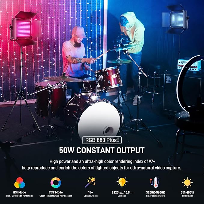GVM RGB LED Video Light with Bluetooth Control, 60W Photography Studio Lighting - Image 2