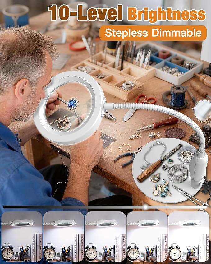 Magnifying Glass with Light and Stand, 5 Color Modes Stepless Dimmable - Image 4