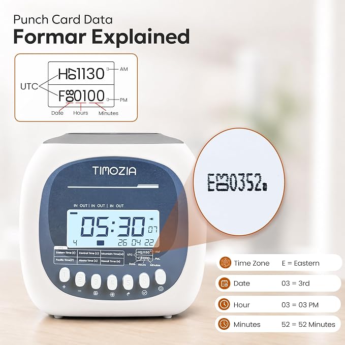 Time Clock for Employees Small Business, 6 U.S. Time Zones, Automatic Daylight - Image 7