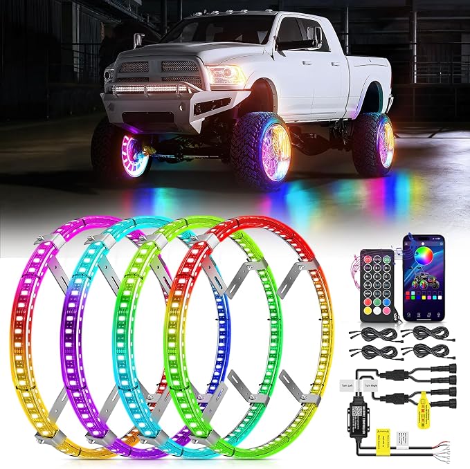 Nilight 4PCS 17.5inch Double Row Wheel Ring Lights Dream Color by Nilight
