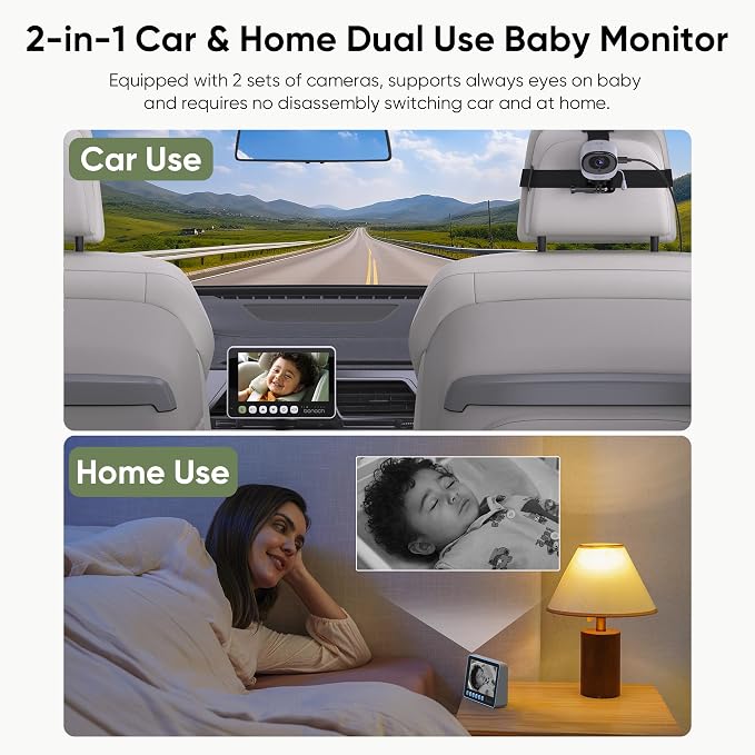bonoch 2-in-1 Car Home Dual-Use Baby Monitor, 2 USB Powered Cameras - Image 4