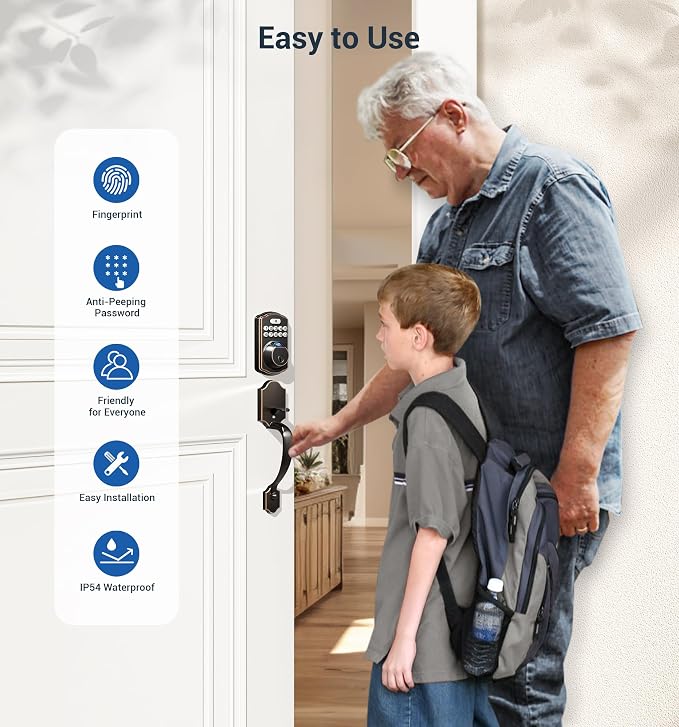 Veise Fingerprint Door Lock Set, Keyless Entry Door Lock, Front Handle Set - Image 5