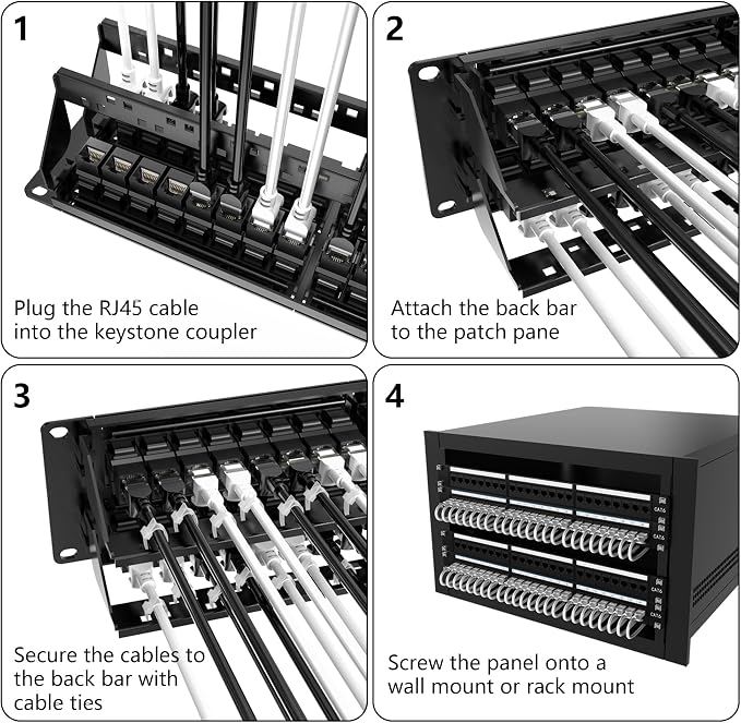 Jadaol 48 Port Patch Panel Rackmount or Wall Mount 19-Inch, 2U Cat 6 Network - Image 8