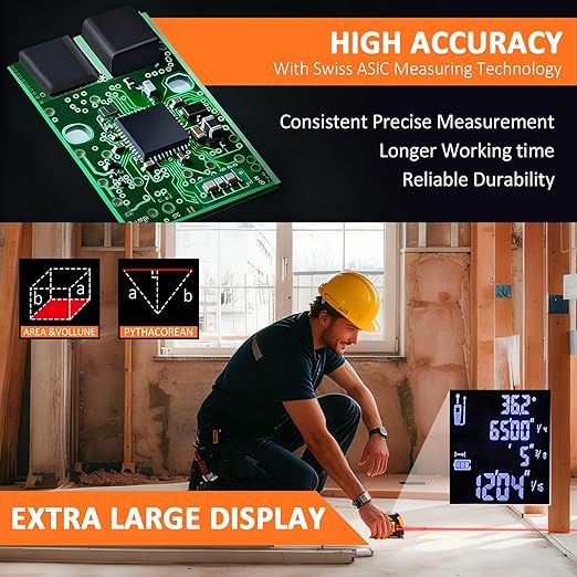 3-in-1 Laser Tape Measure, 197ft Laser Distance Meter, 16ft Digital Tape Measure - Image 2