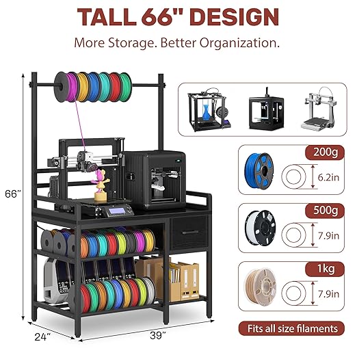 3D Printer Stand with Filament Storage – Tall 66" Heavy Duty Metal 3D Printer - Image 2