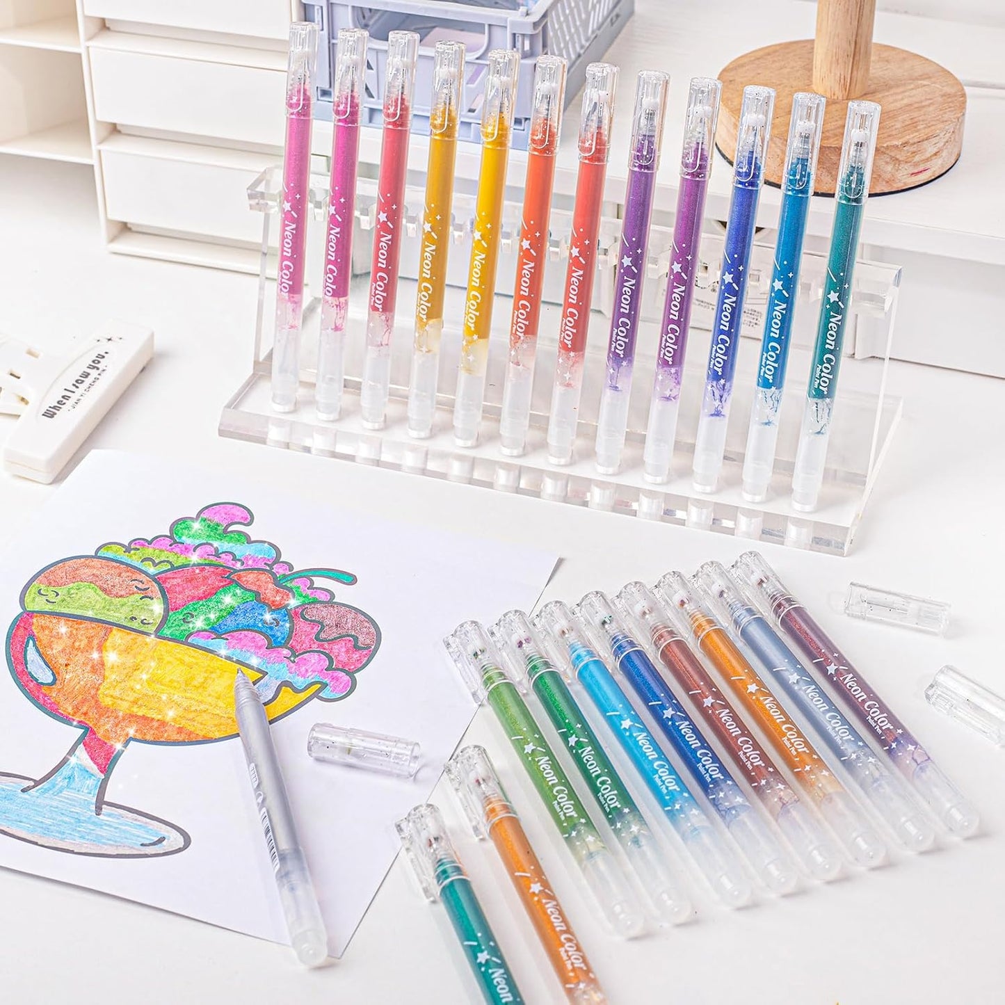 glitter gel pen 36 Colors,Metallic Vibrant Sparkle gel pens for coloring,glitter pens for adults,colored gel pens for Adult Coloring Books and Drawing (12)