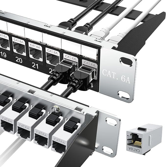 Jadaol 24-Port Shielded Cat6A Patch Panel, 19” 1U Rackmount/Wall Mount by Jadaol