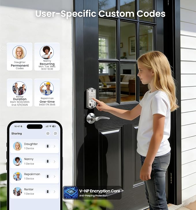 Veise VE017 Fingerprint Smart Door Lock, App Control, 8-in-1 Keyless Entry - Image 4