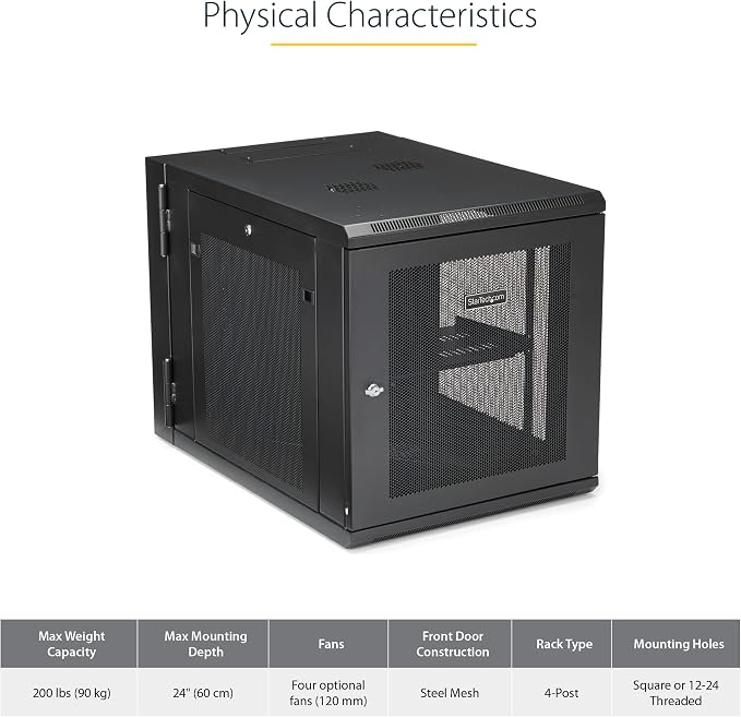 StarTech 4-Post 12U Wall Mount Network Cabinet w/ 1U Shelf, Ships Fully - Image 4