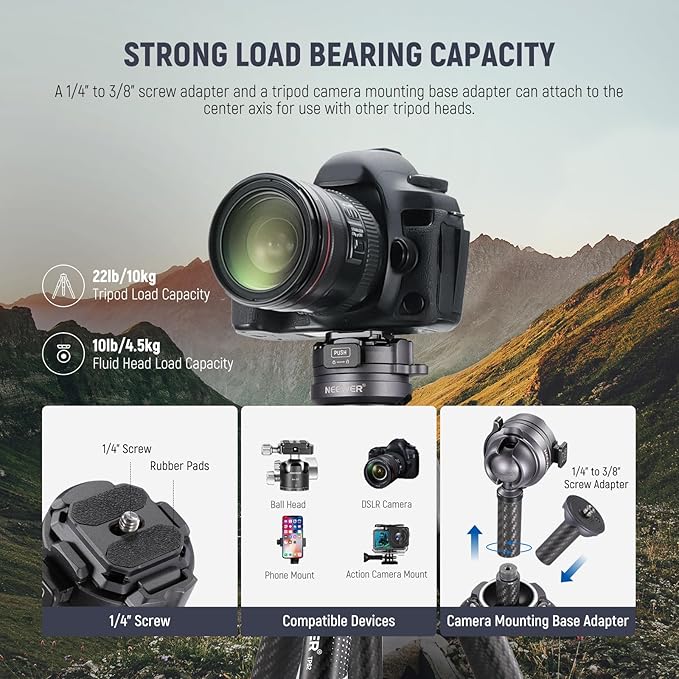 NEEWER LITETRIP LT32 62" Travel Tripod Carbon Fiber - Image 6