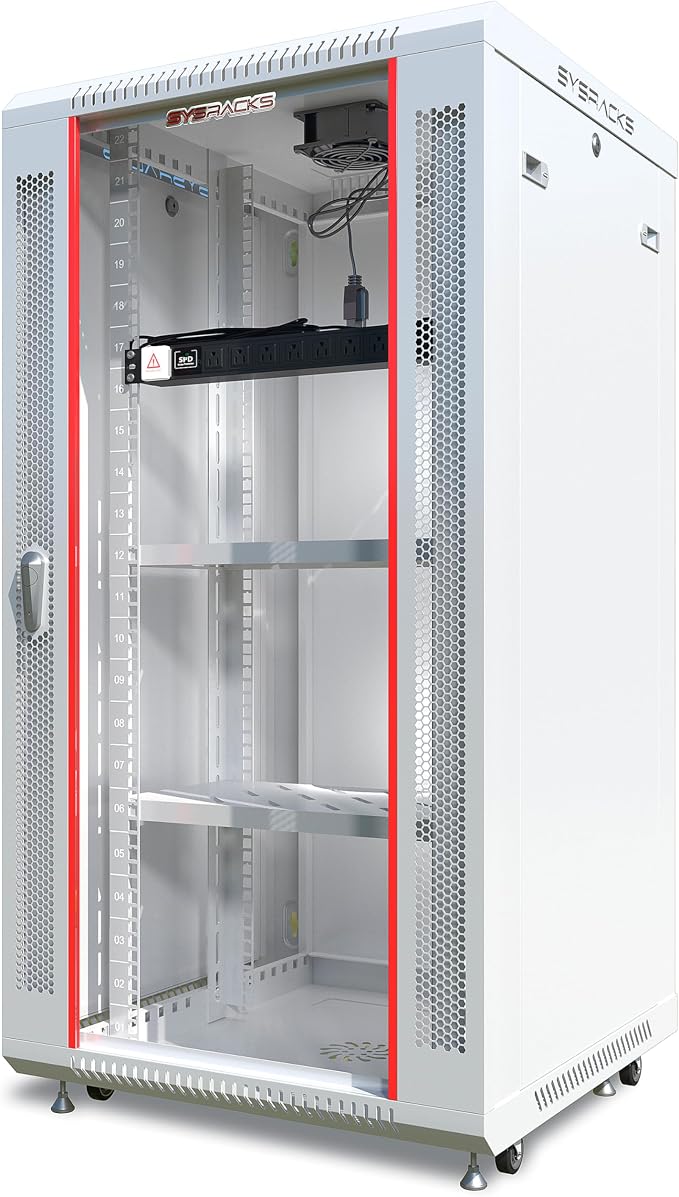 22U Wall Mount Server Rack Cabinet – 19" Network Rack Enclosure, PDU & 2 Shelves by SYSRACKS
