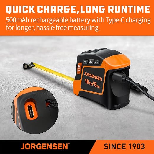 JORGENSEN Digital Tape Measure, 16Ft Rechargeable Digital Measuring Tape - Image 8