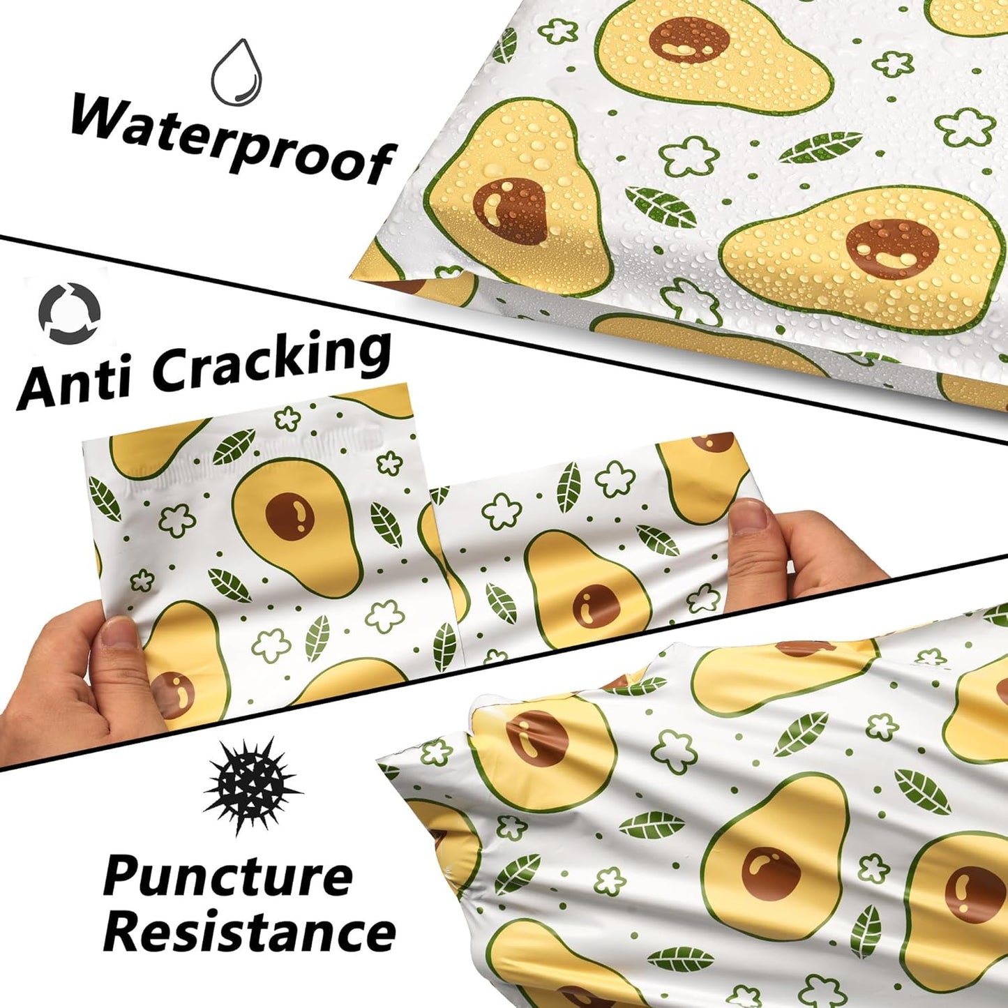 Poly Mailers 10x13 Inch 25 Pcs - Avocado printed Shipping Bags, 2.4mil Thickness, Waterproof and Tear Resistant Mailing Envelopes, Self-Sealing Packaging Bags for Small Business