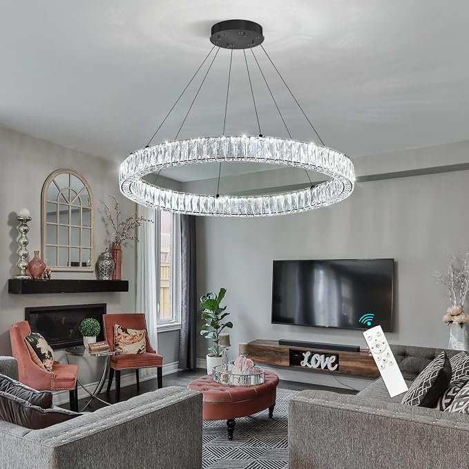 HAIXIANG Modern Crystal Chandelier Dimmable LED Ring Pendant Chandeliers Light - Image 4